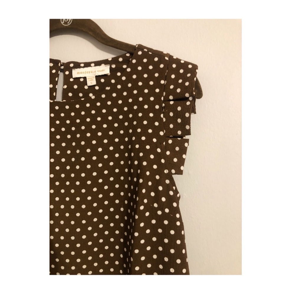 Monteau brown and ivory polka dot blouse
